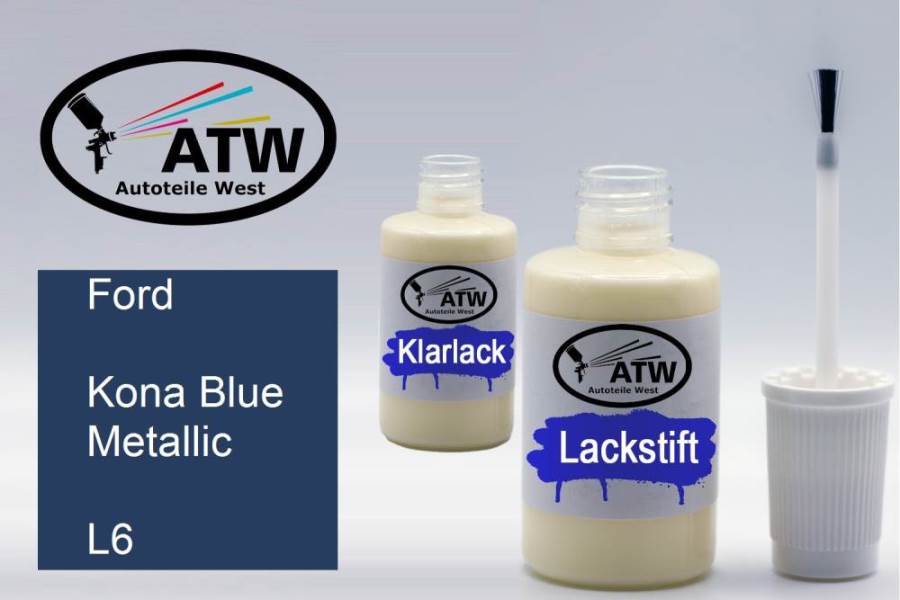 Ford, Kona Blue Metallic, L6: 20ml Lackstift + 20ml Klarlack - Set, von ATW Autoteile West.
